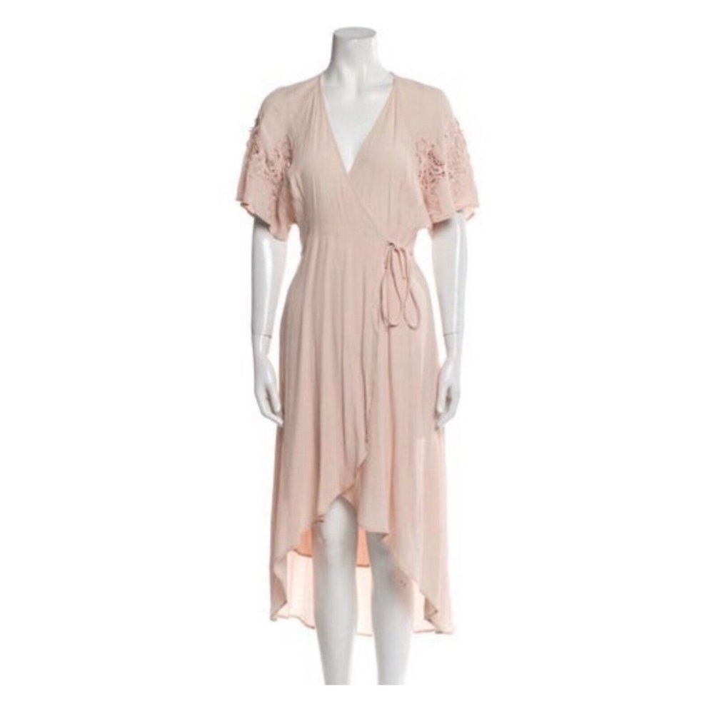 Astr The Label Pink Short Sleeve High Low Tie at the Waist Dress, Size M